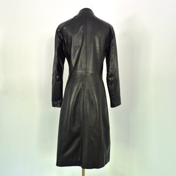 Vintage long black genuine leather coat, European size 38 - Picture 2 of 16